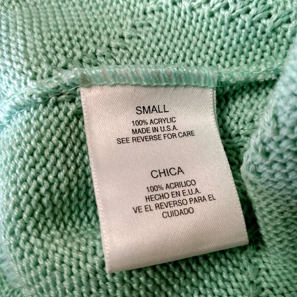 Vintage Sweater Small Sleeveless Mint Green Embroidered Flowers Grannycore - Picture 6 of 12